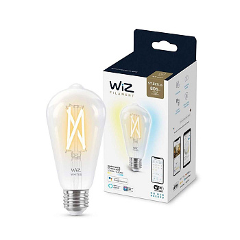 Лампа светодиодная филаментная диммируемая WiZ E27 7W 2700-6500K прозрачная Wi-Fi BLE60WST64E27927-65CL1PF/6 929003018601