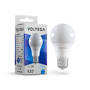 Лампа светодиодная Voltega E27 9W 4000К груша матовая VG2-A2E27cold9W 8443