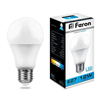 Лампа светодиодная Feron E27 12W 6400K Шар Матовая LB-93 25490