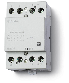 Finder Модульный контактор; 4NO 40А; контакты AgSnO2; катушка 230В АС/DC; ширина 53.5мм; степень защиты IP20; опции: мех.индикатор