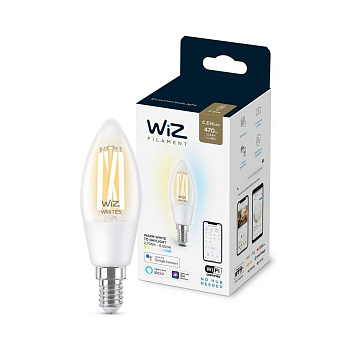 Лампа светодиодная филаментная диммируемая WiZ E14 4,9W 2700-6500K прозрачная Wi-Fi BLE 40W C35 E14927-65CL1PF/6 929003017601