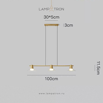 Реечный, рядный светильник CICLA LONG 3 лампы. Цвет: Латунь cicla-long-brass-3