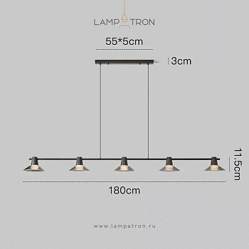 Реечный, рядный светильник CICLA LONG 5 ламп. Цвет: Черненая латунь cicla-long-black-5