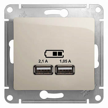 SE Glossa Молочный Розетка USB 5В/2,1А, 2х5В/1,05А