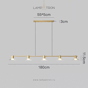 Реечный, рядный светильник CICLA LONG 5 ламп. Цвет: Латунь cicla-long-brass-5