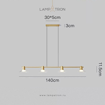 Реечный, рядный светильник CICLA LONG 4 лампы. Цвет: Латунь cicla-long-brass-4