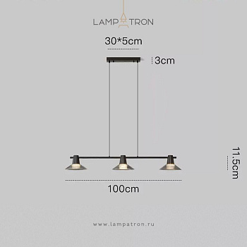 Реечный, рядный светильник CICLA LONG 3 лампы. Цвет: Черненая латунь cicla-long-black-3