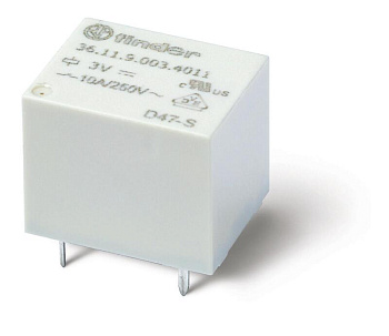 Finder Миниатюрное электромеханическое реле; монтаж на печатную плату; формат кубик сахара; 1CO 10A; Контакты AgSnO2; катушка 24В DС;  влагозащита R