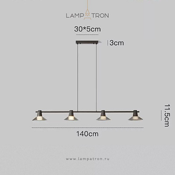 Реечный, рядный светильник CICLA LONG 4 лампы. Цвет: Черненая латунь cicla-long-black-4