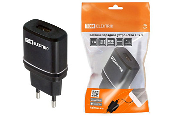 TDM Сетевое зарядное устройство, СЗУ 3, 2,1 А, 1 USB, черный,