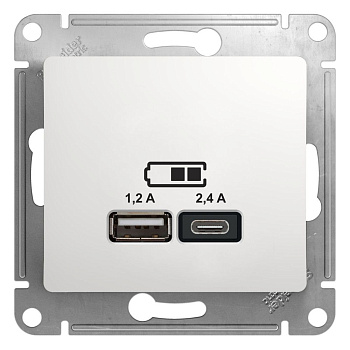 SE Glossa Бел Розетка USB A+С, 5В/2,4А, 2х5В/1,2А