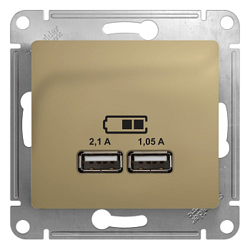 SE Glossa Титан Розетка USB 5В/2,1А, 2х5В/1,05А
