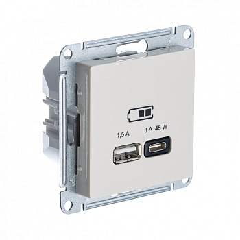 SE AtlasDesign Беж USB Розетка A + тип-C 45W высокоскор.заряд. QC,PD, мех.