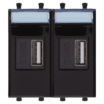DKC USB зарядное устройство модульное, Avanti, Черный квадрат, 2 модуля
